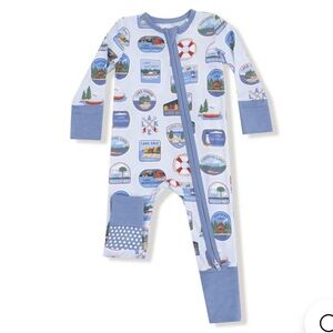 Angel Dear Bamboo 2 Way Zipper Romper - Lake Stickers